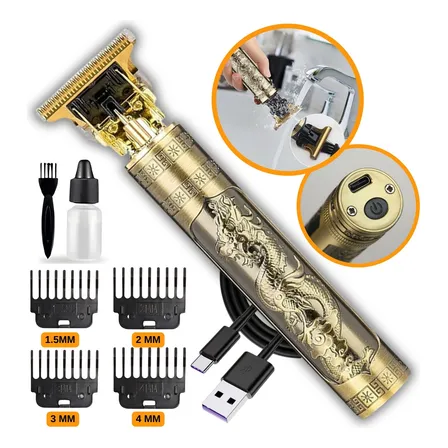 Maquina Maquininha De Cortar Cabelo Barbeador Eletrico Aparador De Pelos Acabamento Dragão Buda Profissional Dourado 127/220v