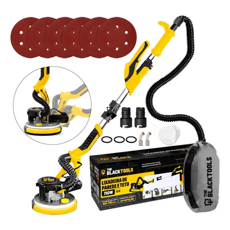 Lixadeira Teto E Parede Telescópica Profissional Com Led E Saco Coletor The Black Tools Btl750 750w Amarelo 220v 60hz