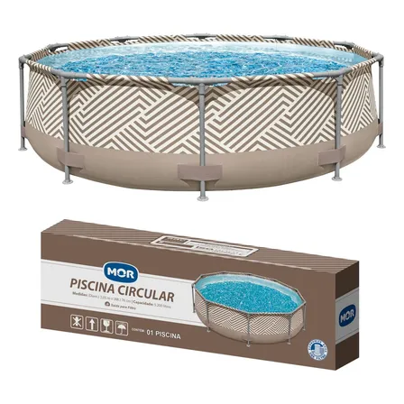Piscina Circular Estrutural Pvc 5200 Litros 3.05 Metros Mor Bege Mosaico