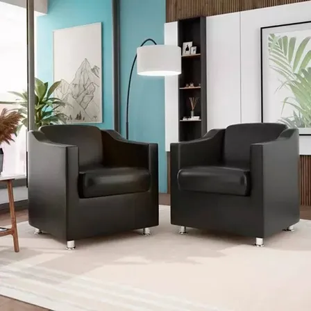 Kit 2 Poltrona Cadeira Decorativa Consultório Recepção Tilla Preto Liso