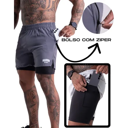 Kit 2 Bermuda 2 Em 1  Bolso Secreto Masculina Para Academia