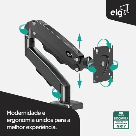 Suporte Articulado De Mesa F80n Com Pistão A Gás Para Monitores De 17'' A 35'' Preto ELG