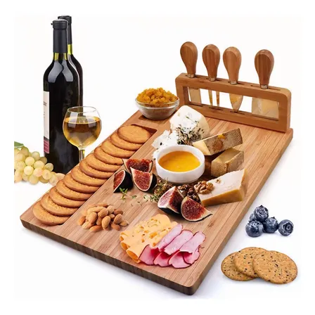 Tabua De Frios Queijos E Petiscos Em Bambu Com 4 Espátulas