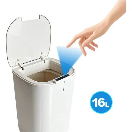 Caixote Do Lixo Inteligente Com Sensor Automático, 16 Litros, Adequado Para Casas De Banho, Cozinhas E Escritórios Branco