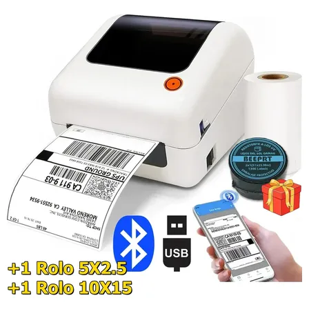 Impressora Térmica Bluetooth Usb 110mm Código De Barras E Etiquetas + 2 Rolo De Etiqueta Adesivas Portátil Etiquetas De... Branco