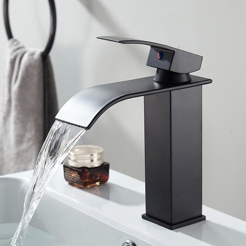 Torneira De Luxo Quente e frio Banheiro Lavabo cuba Cascata Monocomando Preta Fosco Com mangueira Bica Baixa