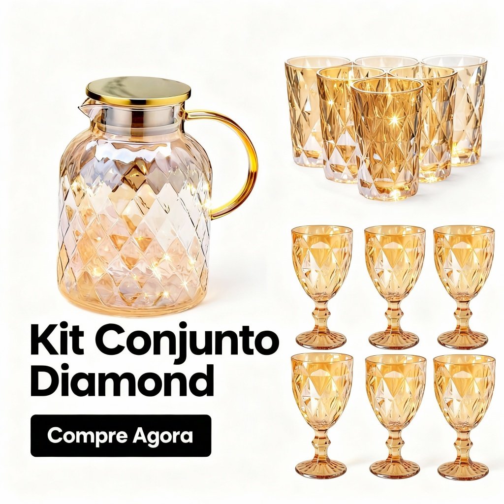 Jarra Copos Taças Vidro Diamond ou Kit Presente Casamento aniversário Jantar Casa Nova elegante