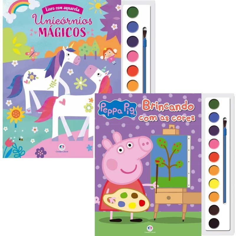 Livros com Aquarela Para Pintar Unicórnio Peppa Pig