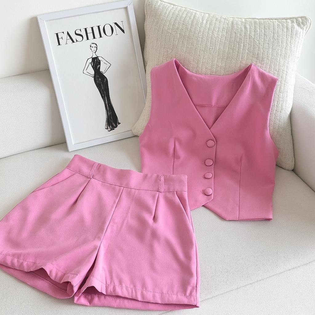 Conjunto Feminino Alfaiataria Luxo - Colete e Short Elegante