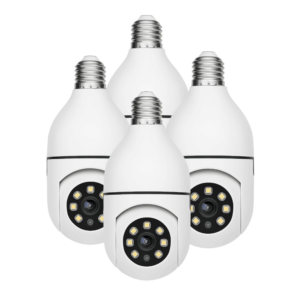 1, 2, 3 ou 4 Câmeras Lâmpada Wi-Fi 360° com Controle Remoto e Visão Noturna – Fácil Instalação