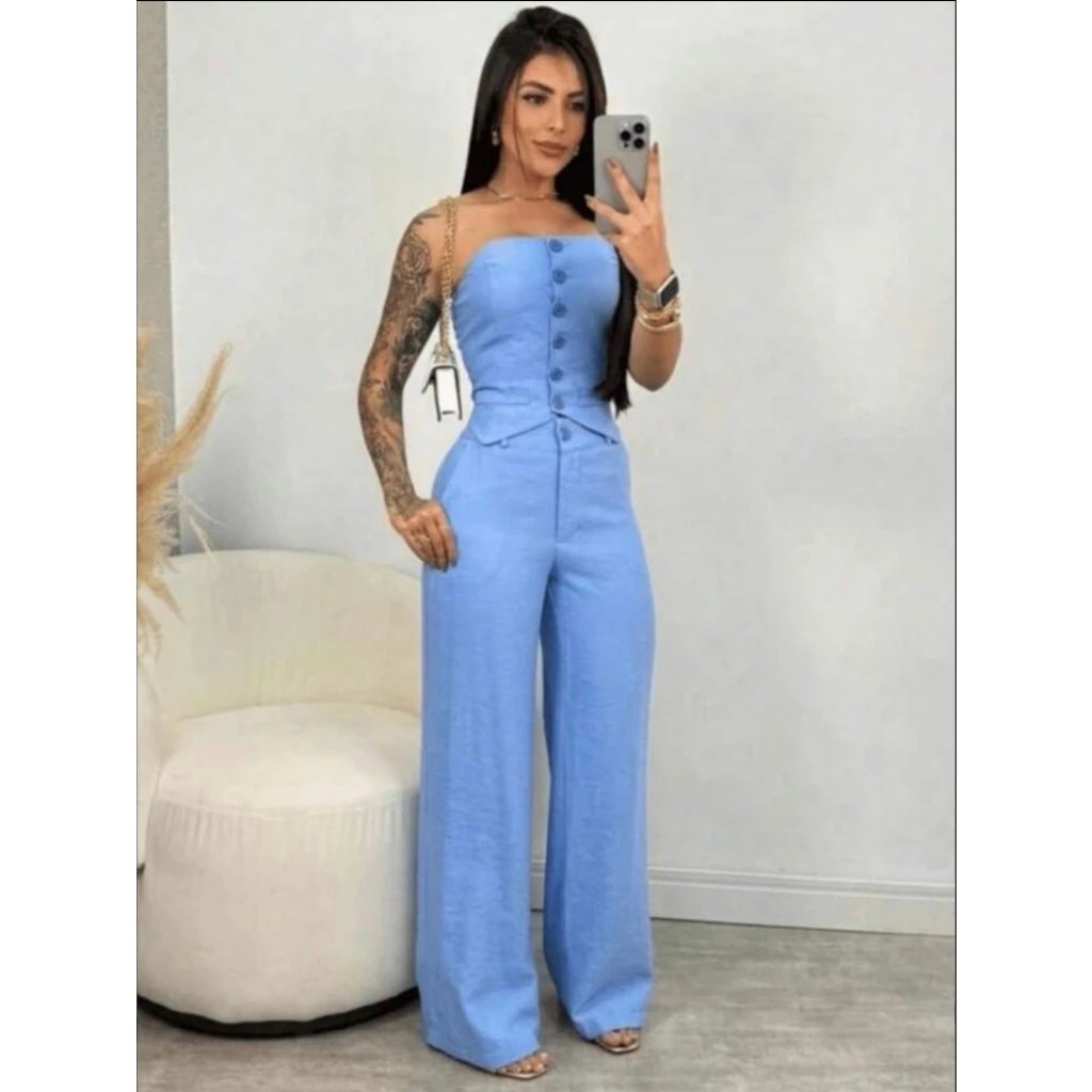 Conjunto Social TOMARA QUE CAIA CALÇA PANTALONA Alfaiataria Feminino