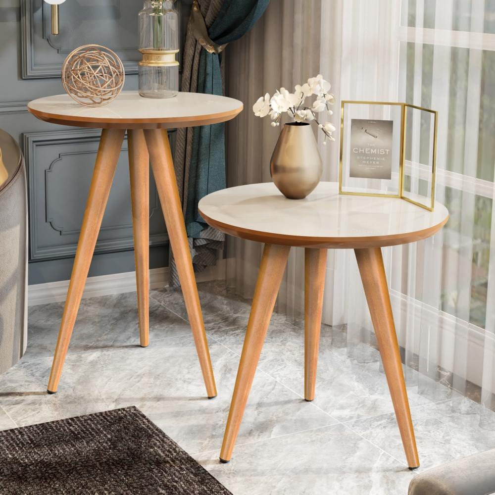 Kit Mesa Lateral e Canto de Sofá Retrô com 3 Pernas Decoração