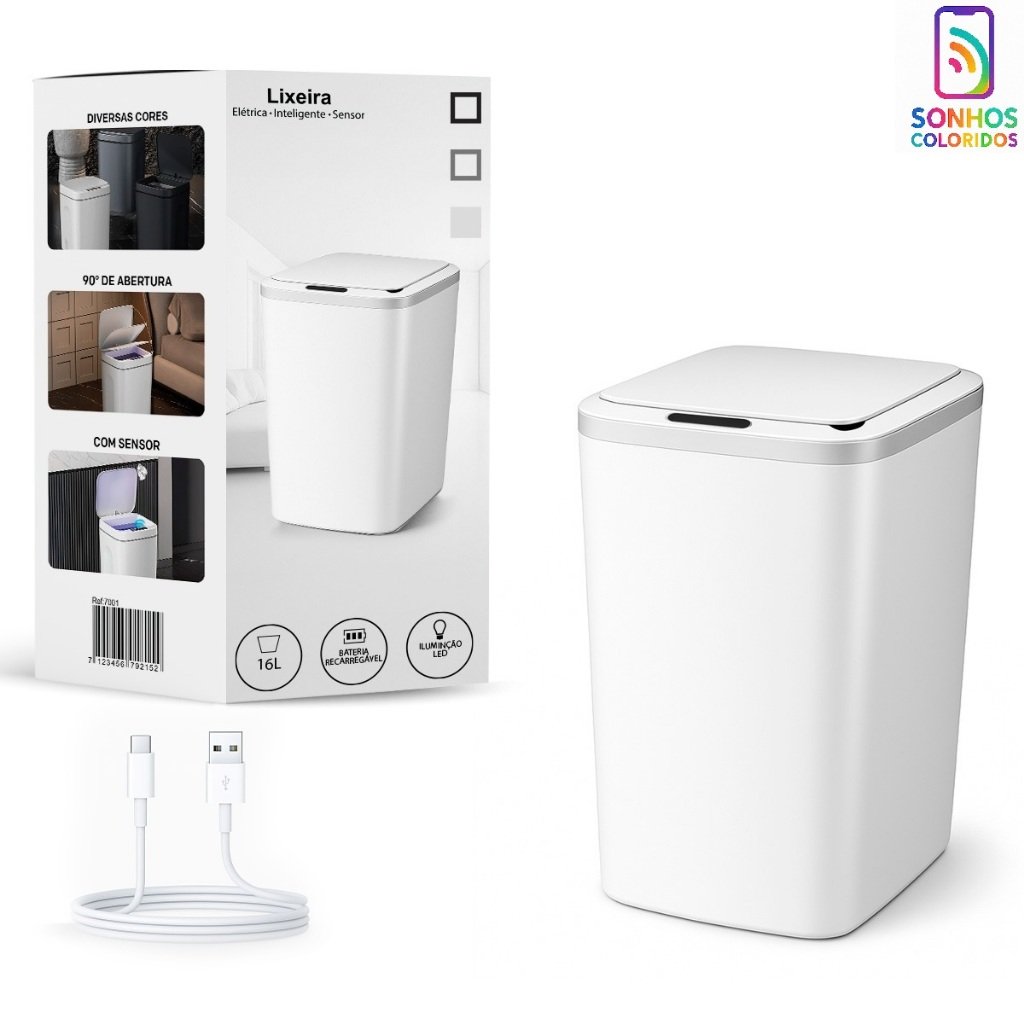Lixeira com Sensor Automático Inteligente Abre Fácil em Toque Cesto Lixo Casa 16 Litros