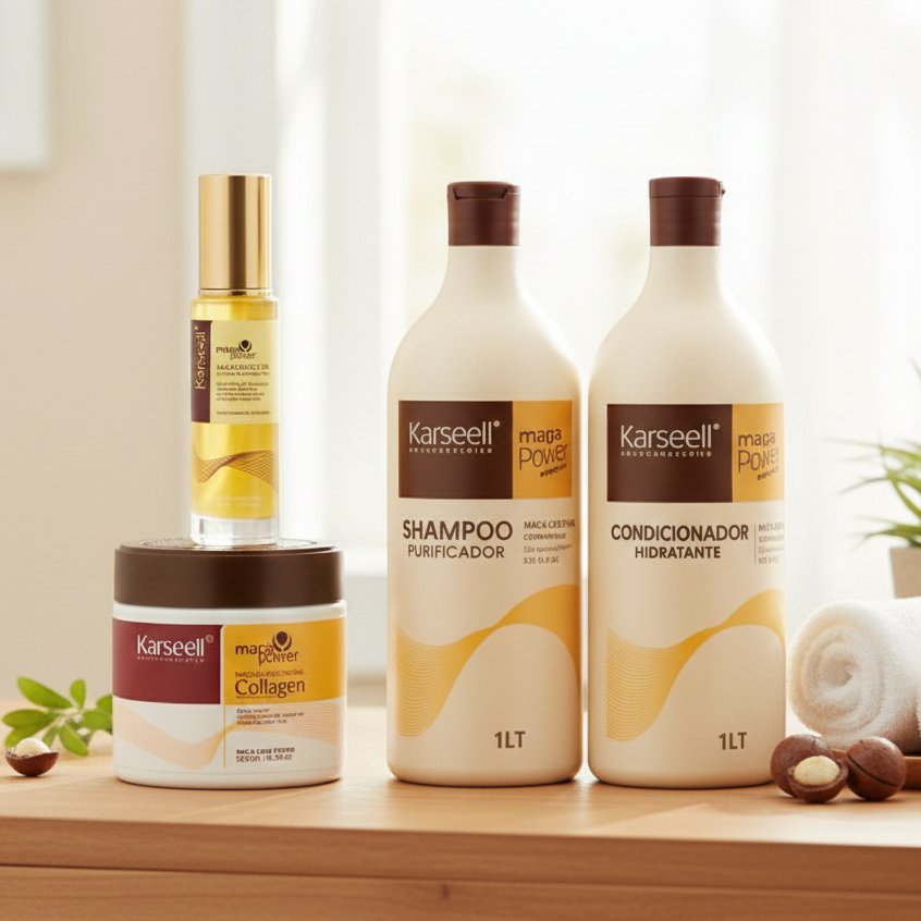 Kit Karseell Collagen Completo Máscara 500g Shampoo 1L Condicionador 1L Óleo Maca 50ml Tratamento Profissional
