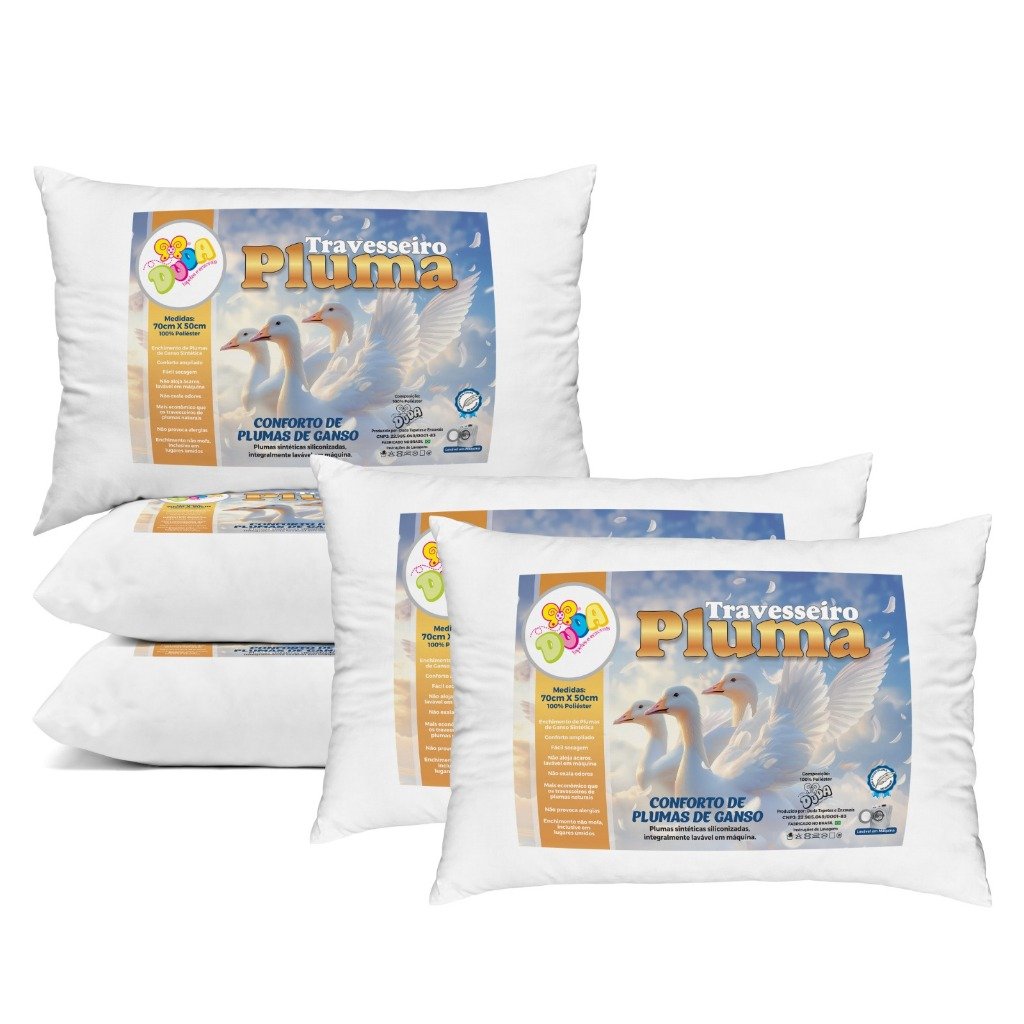 Kit Travesseiro Pluma de Ganso Confortavel e Macio Antiacaro 70x50cm