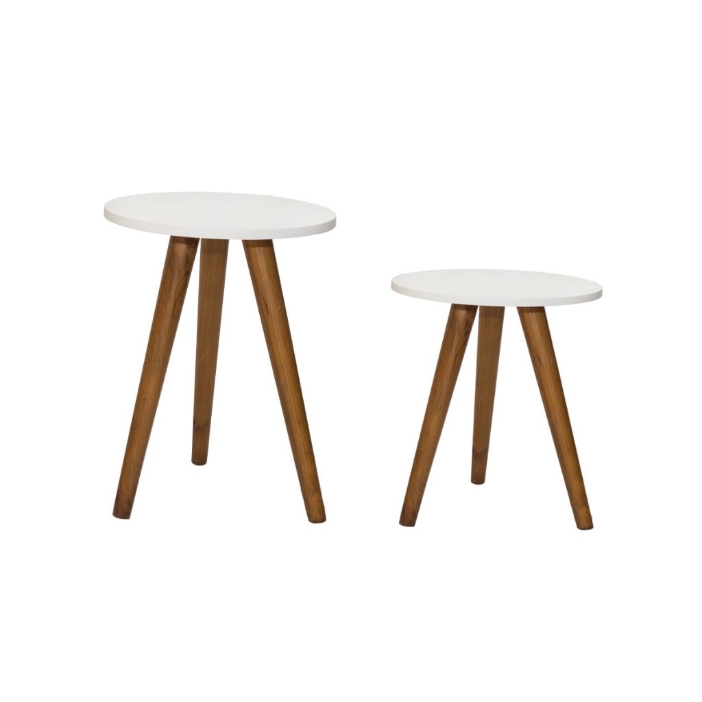 Conjunto de Mesinhas Canto E Apoio Pe Palito Madeira Tripe Porta Quadros E Objetos Branco Ou Preto
