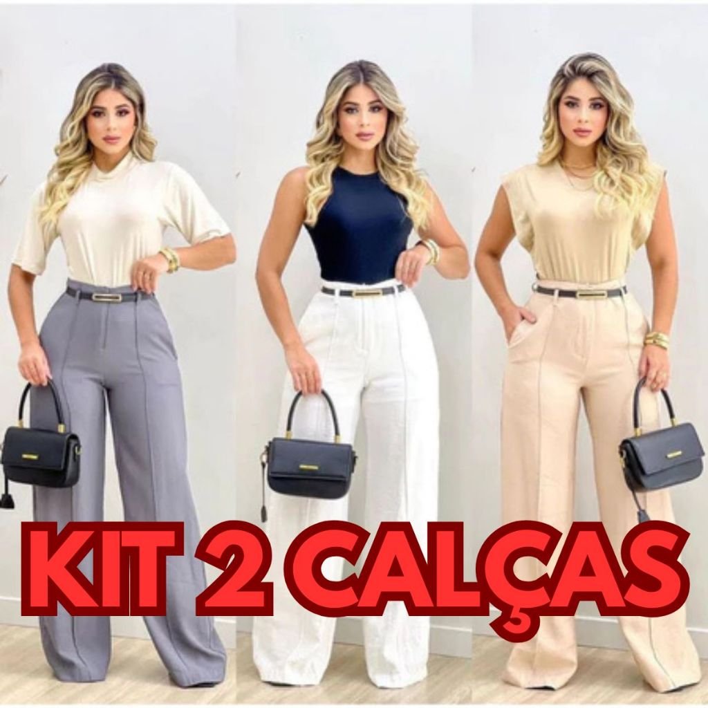 Kit 2 Calça Alfaiataria PREMIUM Com Ziper Lateral Cintura Alta Com Bolso e Cinto PROMOÇÃO do P ao GG