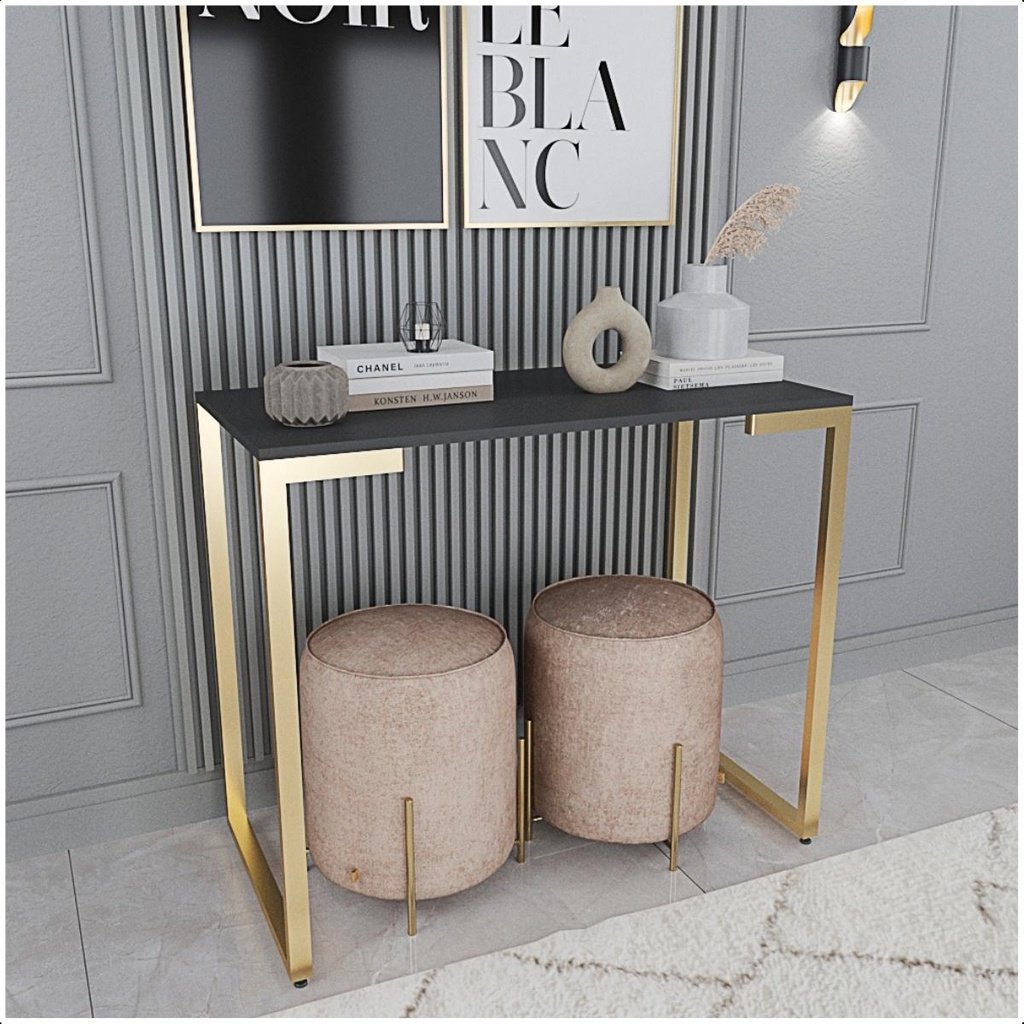 Aparador de Sala Estilo Industrial Mesa Buffet Balcão Pé Dourado Elegante 90X30X76