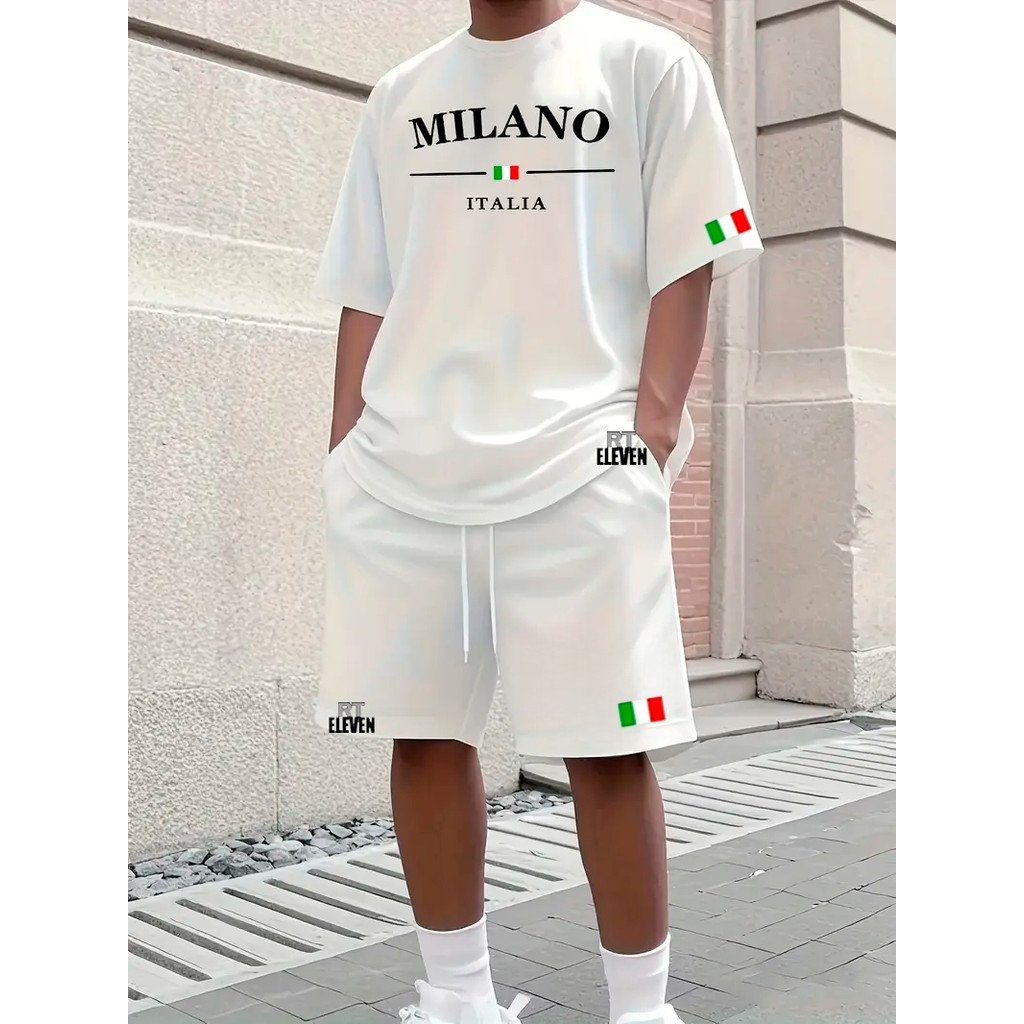 Conjunto Camiseta + Short Moletom Estampado Milano Itália Street Camiseta Malha Linha Premium + Short Mauricinho