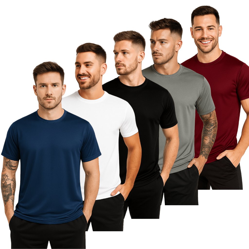 Kit 5 Camisetas Poliéster DryFit Masculina Lisa Academia Corrida Casual Esportes Confortável