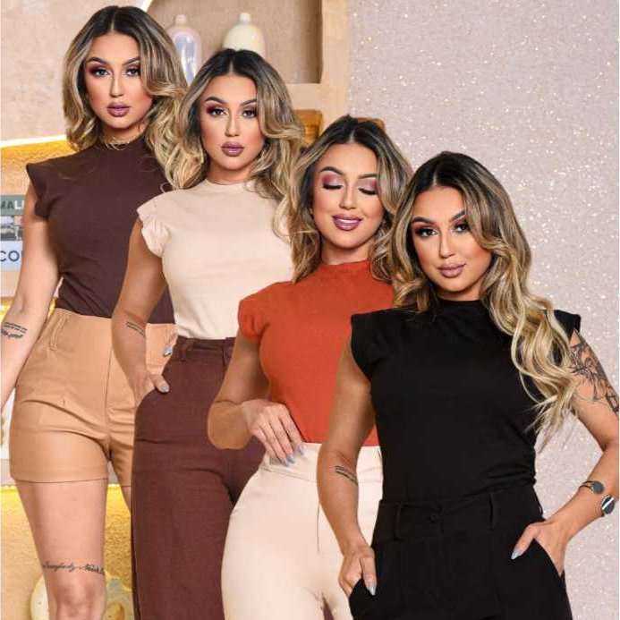 Kit 4 blusas Femininas Basicas Musclee Tee Minimalista T shirts feminina 100% Algodao Camiseta Luxo