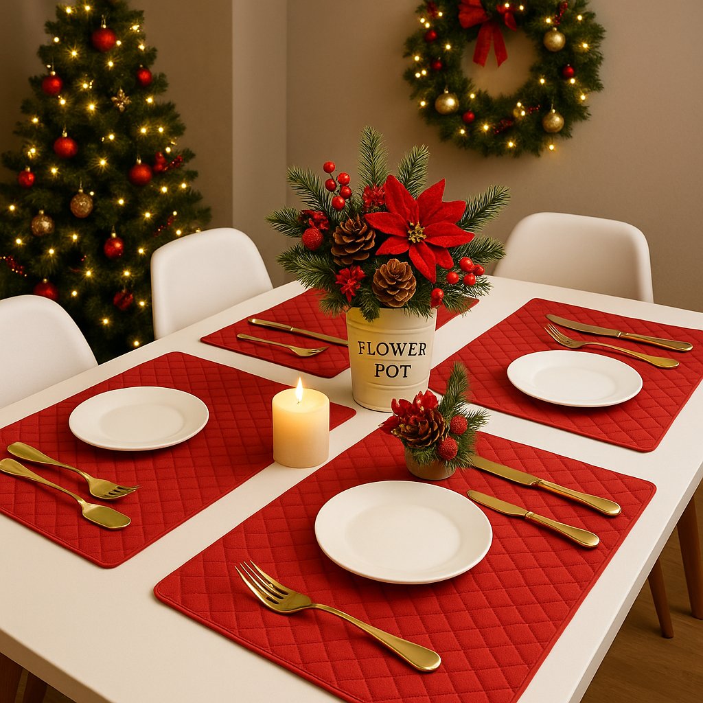 6 Jogo Americano Juta Vermelho - Impermeável Limpa Facil Pvc