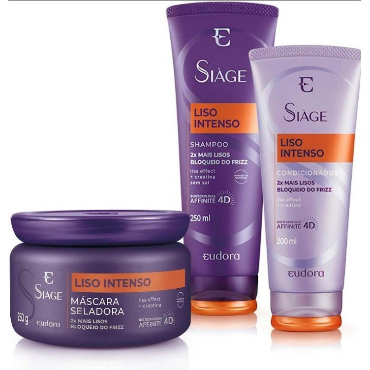 KIT SIAGE EUDORA LISO INTENSO CONDICIONADOR 200ML+ SHAMPOO 250ML+ MASCARA 250G