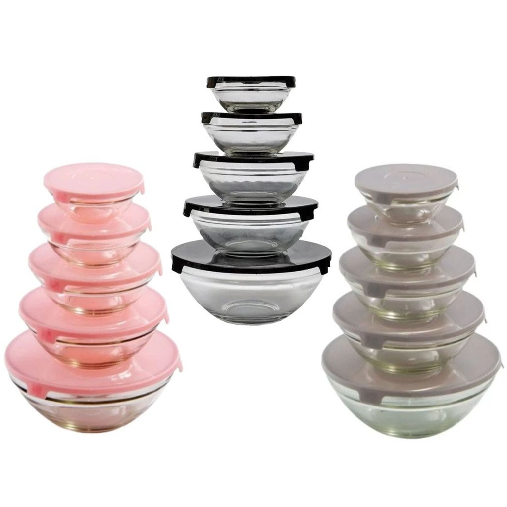 Kit 5 Potes Vasilhas Vidro Marmita Fitnnes Cozinha Multiuso