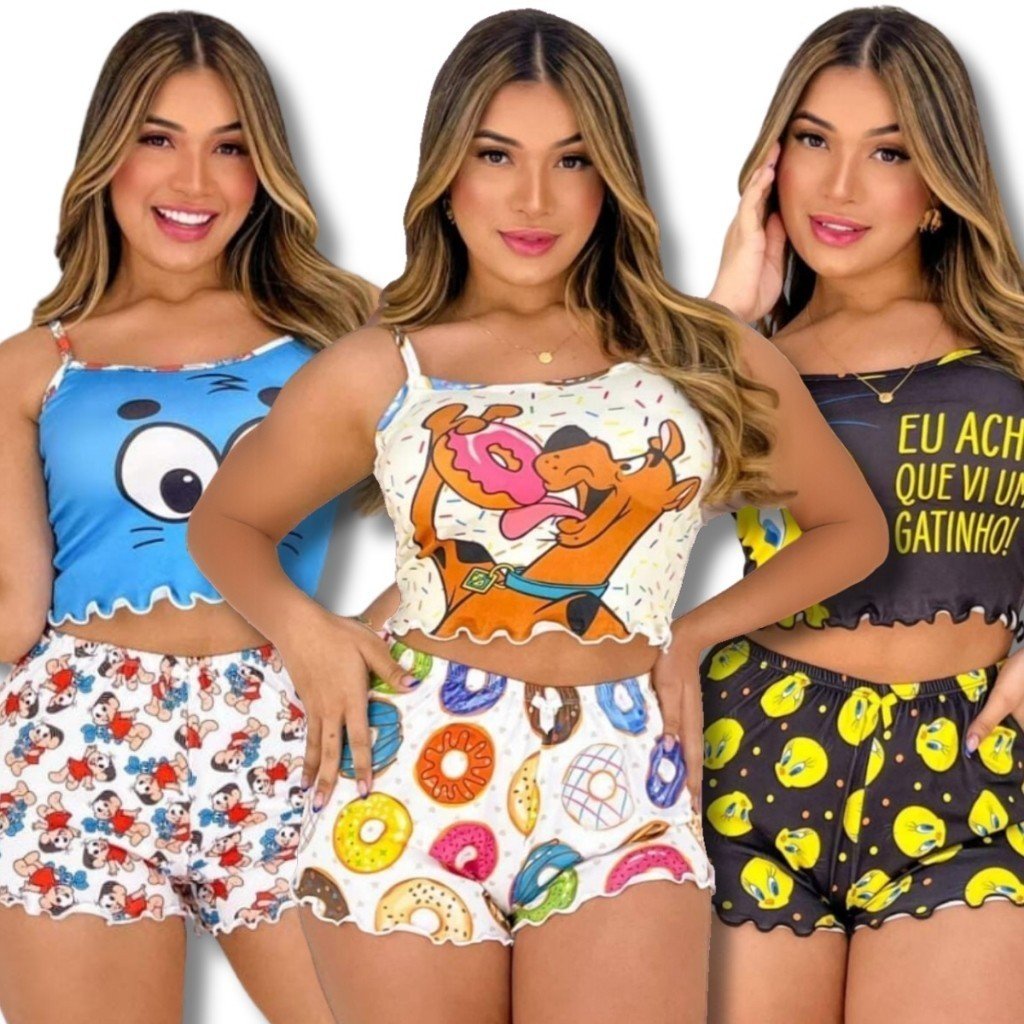Kit 5 pijamas baby dool sortidos SUEDE personagem