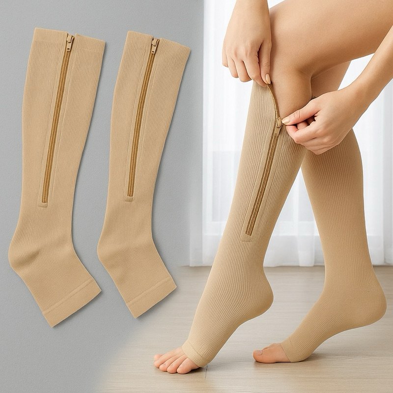 Meia de Compressão Varizes Pernas Cansadas Inchaço Dores 3/4 Zíper Compressão Unissex