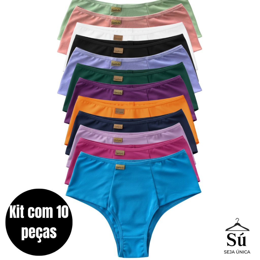 KIT 10 Calcinhas Cintura Alta ZERO CULOTE Lisa Redutora Luxo Lateral Larga Conforto Lingerie