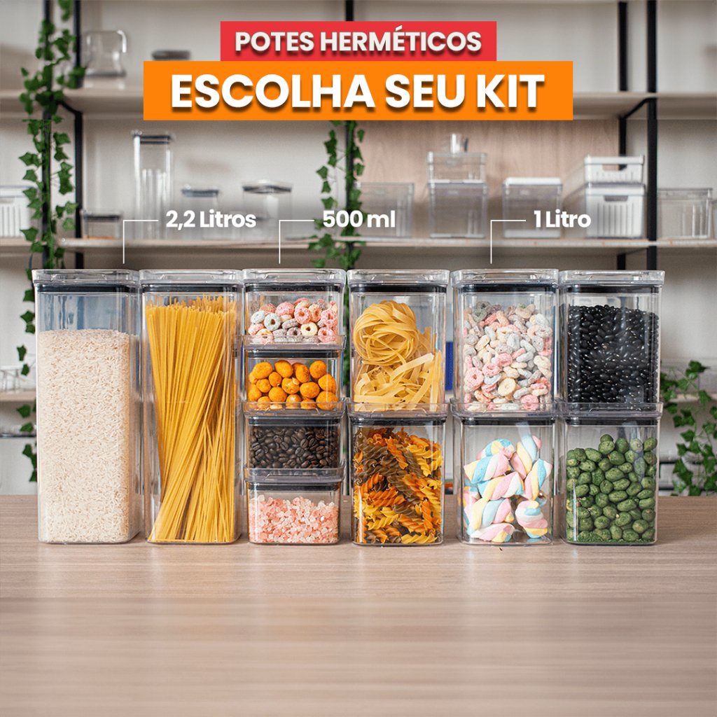 Kit de Potes Hermeticos Com Vedação Empilhavel em Acrílico