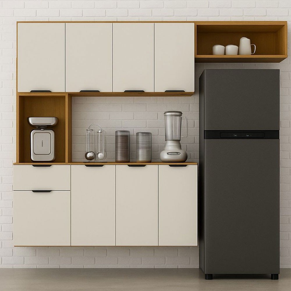 Cozinha Compacta Aura 8 Portas com Nicho Integrado Praticidade Fácil Limpeza