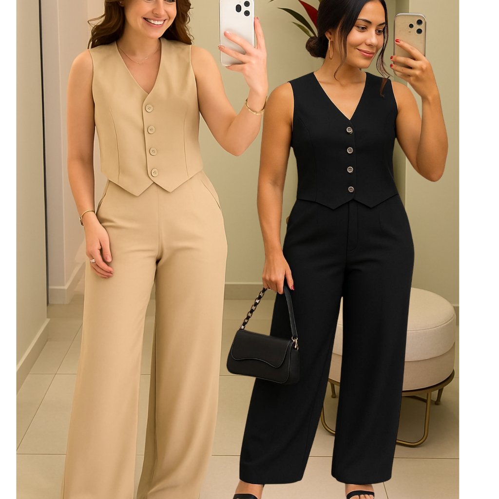 CONJUNTO FEMENINO COLETE +CALÇA  EM TECIDO ALFAIATARIA SUPER LUXO