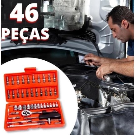 Kit De Ferramentas 40/46 Peças Jogo De Soquetes Chave Catraca Reversível Com Maleta Jogo Completo