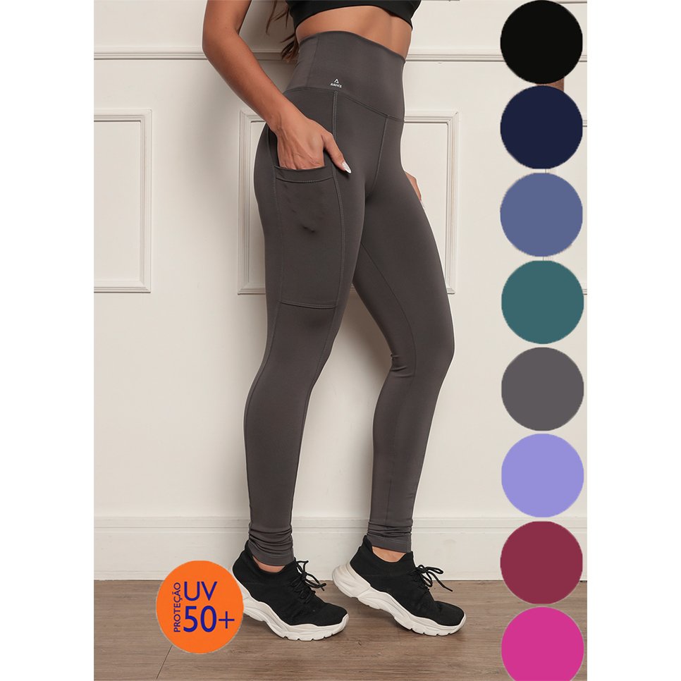 CALÇA LEGGING POLIAMIDA BOLSO CÓS ALTO, ZERO TRANSPARÊNCIA REF:025