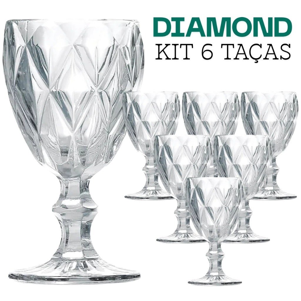 Kit Taças De Vidro Diamond Greek Para Vinho E Água 330 ML