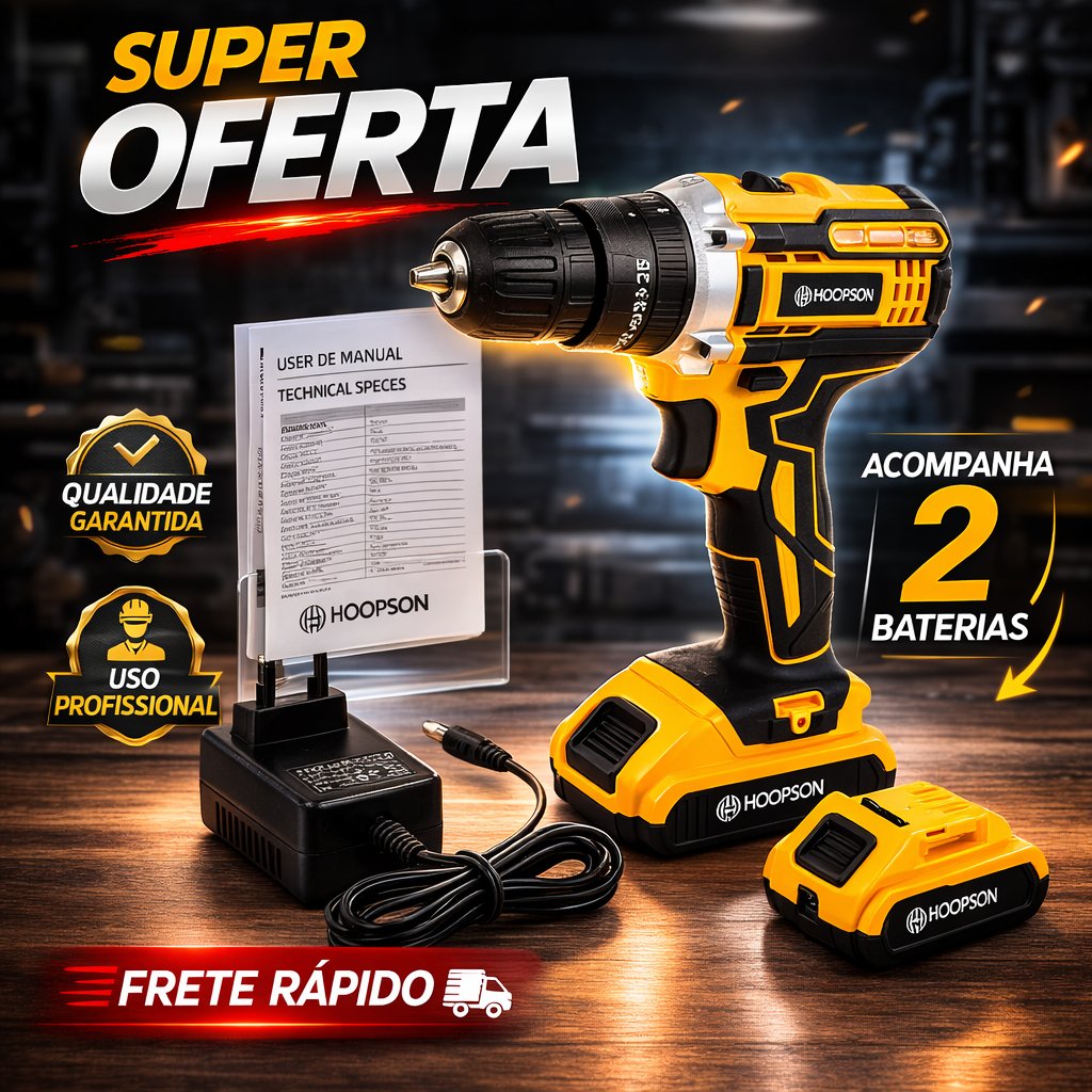 Furadeira Parafusadeira profissinal com Maleta Completa 2 Baterias Acessórios Kit Potente torque 45N