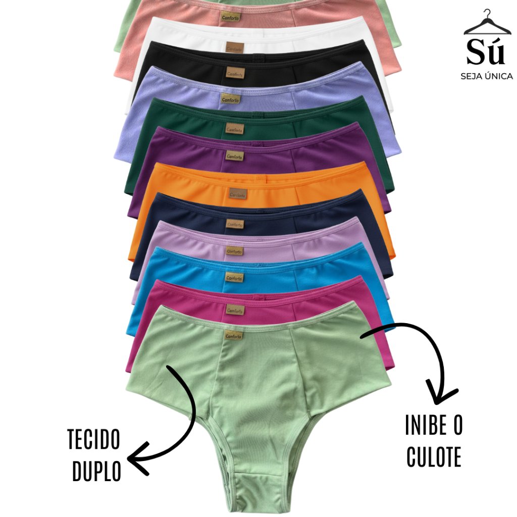 KIT 4 Calcinhas Cintura Alta ZERO CULOTE Lisa Redutora Luxo Lateral Larga Conforto Lingerie