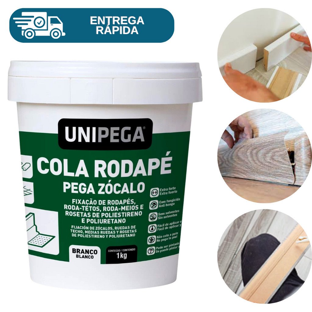 Cola Rodape Adesivo Acrilico Pote 1kg Madeira Mdf Tijolo Azulejo Gesso Plástico Teto Sanca Moldura
