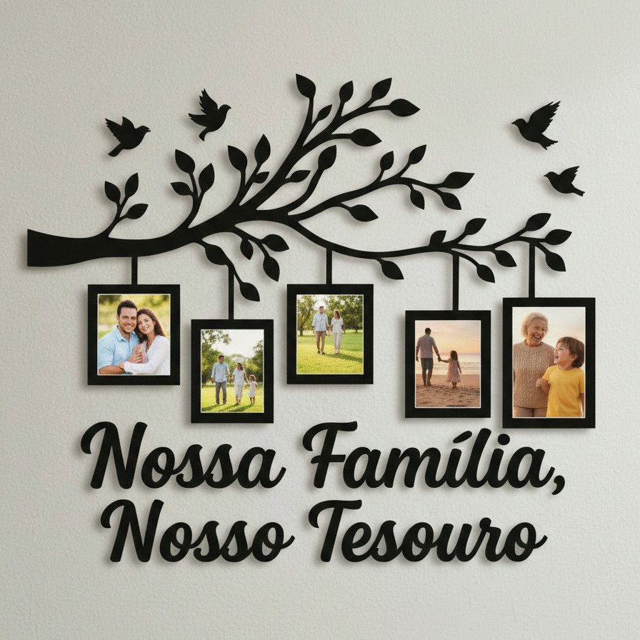 Quadro Porta Retrato Parede Decorativo Mdf 40x70 Árvore Molduras Foto Família Decoração Sala