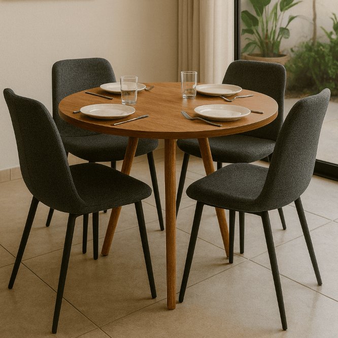 Mesa de jantar 4 lugares de cozinha ou sala redonda de 70cm ou 80cm - Branca / Mel