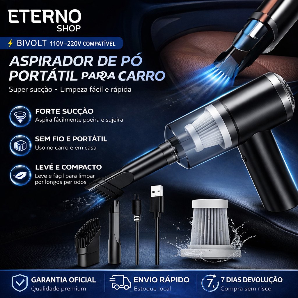 Aspirador 3 em 1 De Pó Usb Portátil Completo Premium Carro E Casa 2000mAh