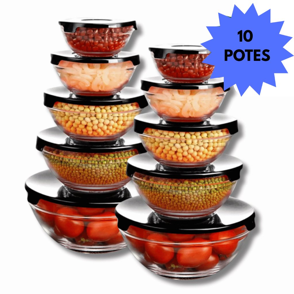 Kit Conjunto De Potes 10 Peças Vidro Resistente Organizadores De Cozinha Multiuso