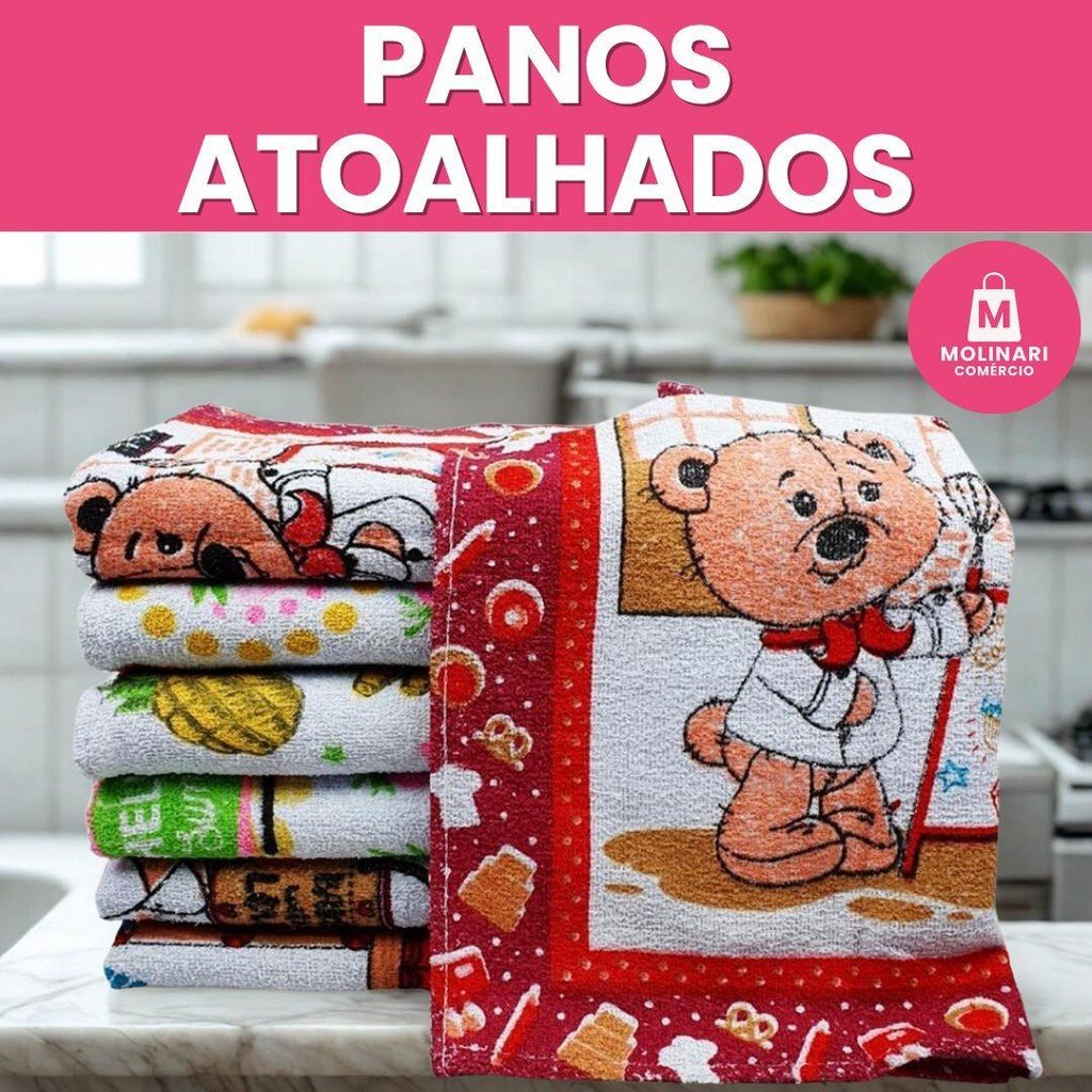 Kit 10 Pano de Prato Atoalhado Estampado 100% Algodão