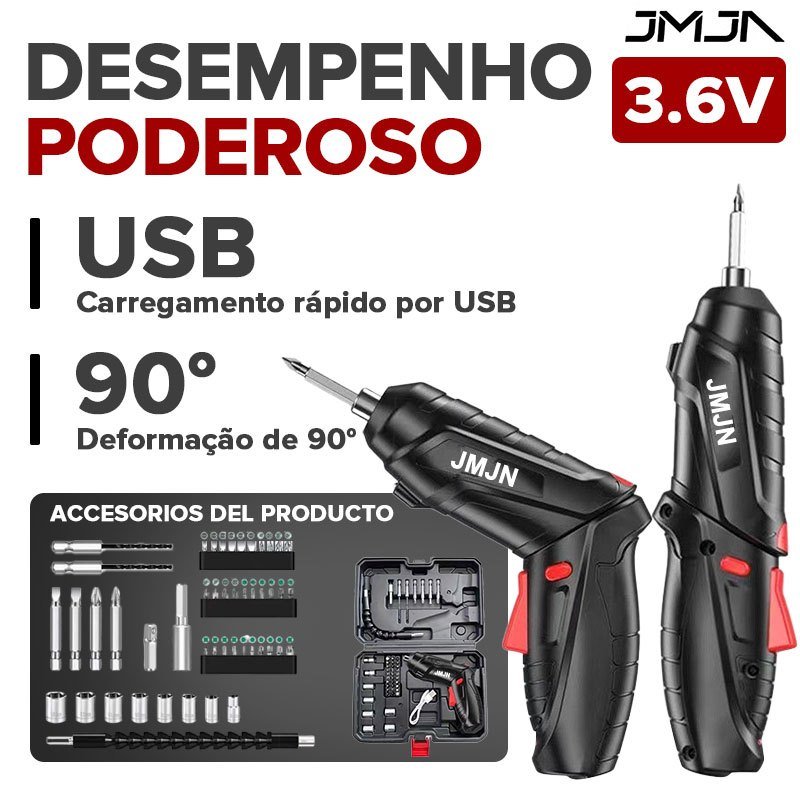JMJN Kit Parafusadeira A Bateria /furadeira 48 Pç Caixa De Ferramentas Completa Carregador Usb com Caixa de Ferramentas