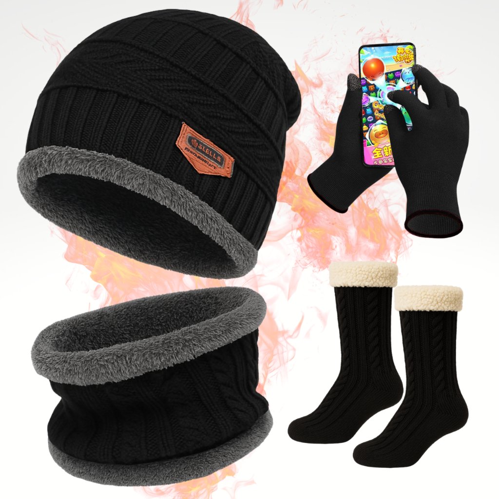 Kit Inverno Touca Gorro Forrado Cachecol + Luva + Meia Térmica Quente Frio Intenso Unissex