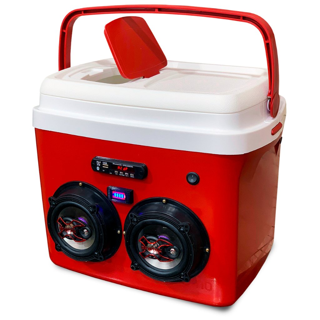 Caixa Termica 32l Cooler Tampa Alça Som Bluetooth Usb - Cores Vermelho Azul Bege Cinza