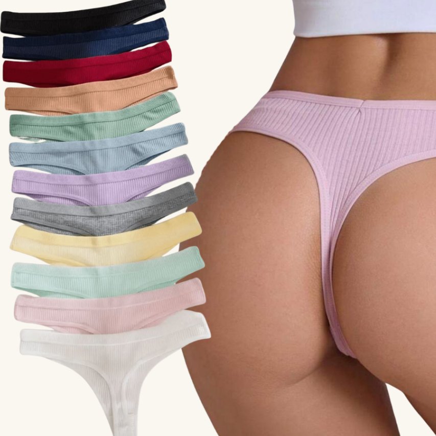 Kit  Calcinhas Algodão Fio Dental Canelado Tanga Confortável Moda Íntima Feminina