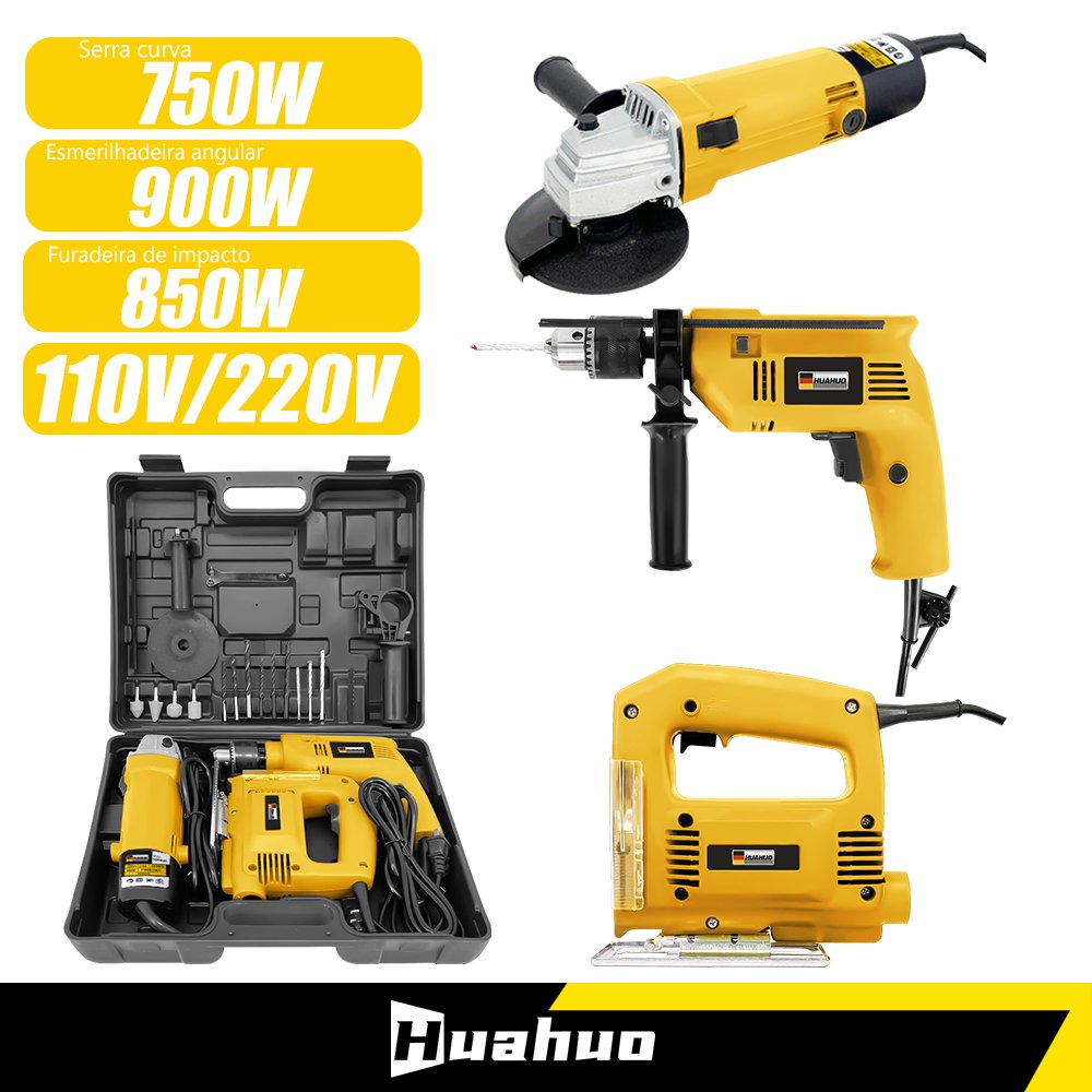 Kit 3 em 1  Furadeira de impacto / Esmerilhadeira / Serra Tico Tico+Kit de Ferramentas E Acessórios Gratuitos